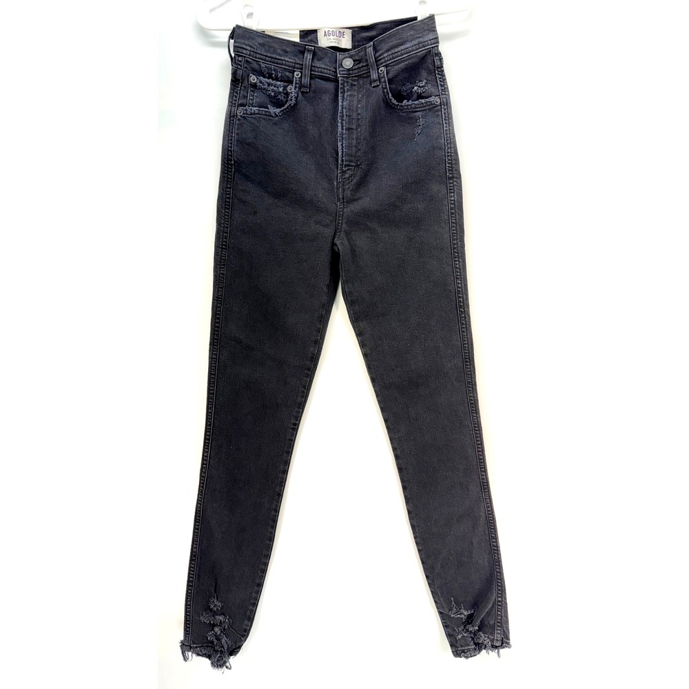 AGOLDE‎ Roxanne Super High Rise Skinny Jeans Sz 24 Black Distressed Goth Grunge